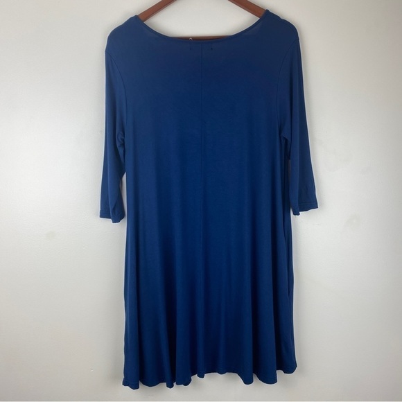PIKO Woman’s Dress Medium Navy Quarter 3/4 Sleeve Pockets Crew Neck - Picture 2 of 6